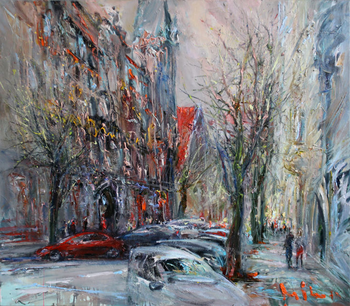 Painting titled "Parizska street in…" by Mikhail Mikora, Original Artwork, Oil