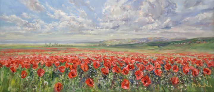 Painting titled "Poppies" by Mikhail Mikora, Original Artwork, Oil