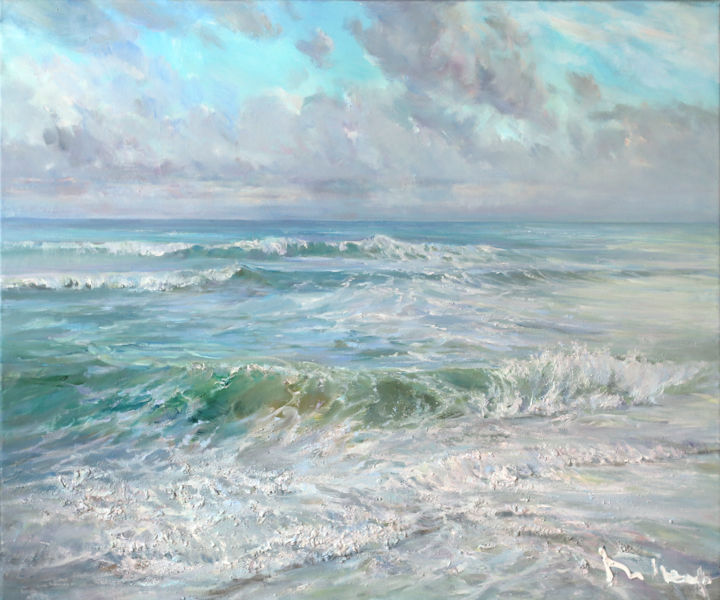 Pintura titulada "The Seascape" por Mikhail Mikora, Obra de arte original, Oleo