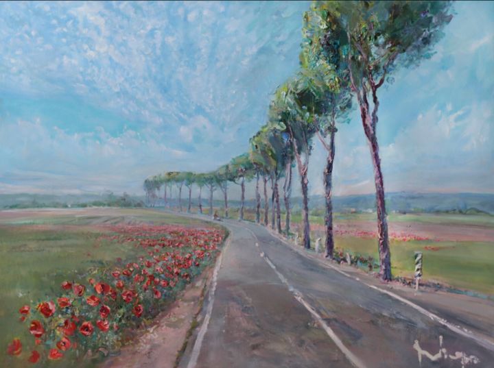 Peinture intitulée "The Road to Orvieto" par Mikhail Mikora, Œuvre d'art originale, Huile