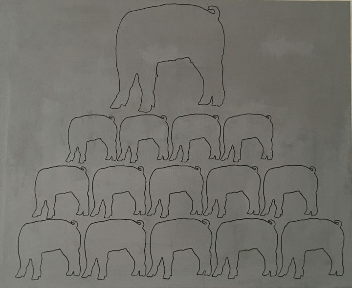 Картина под названием "pigs" - Mikheil Gogava, Подлинное произведение искусства, Акрил