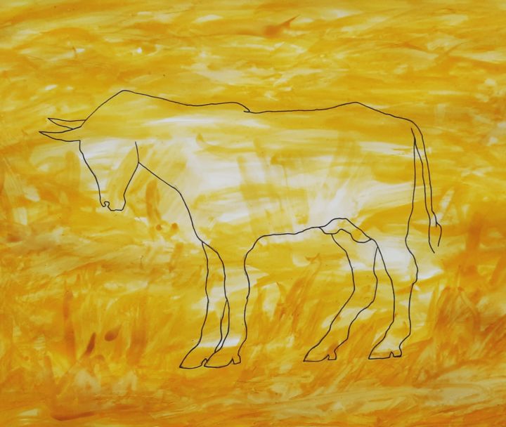 Ζωγραφική με τίτλο "Bulls2021" από Mikheil Gogava, Αυθεντικά έργα τέχνης, Ακουαρέλα