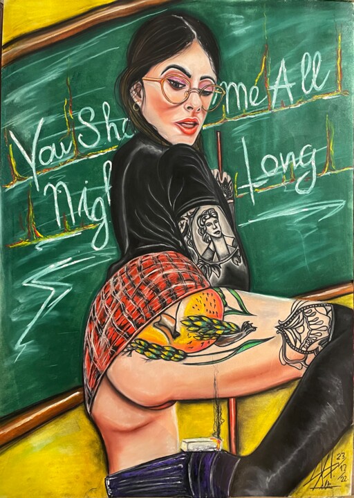 Drawing titled "Teacher" by Mikiart, Original Artwork, Pastel