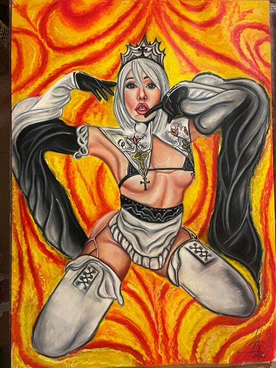 图画 标题为“Queen of fire” 由Mikiart, 原创艺术品, 粉彩
