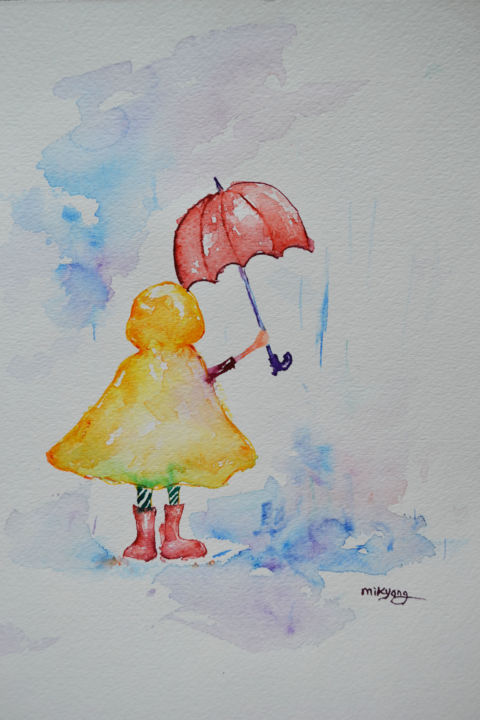 Pittura intitolato "Rainy Day" da Mikyong Rodgers, Opera d'arte originale, Acquarello