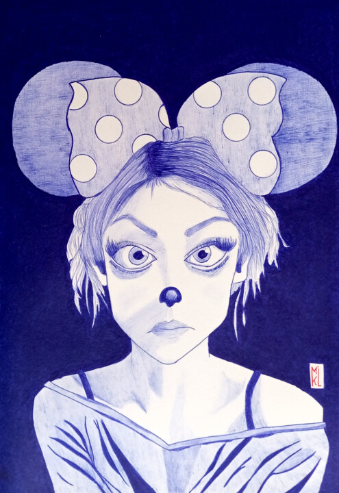 Drawing titled "Minnie Mouse" by Mikael Schneider, Original Artwork, Ballpoint pen