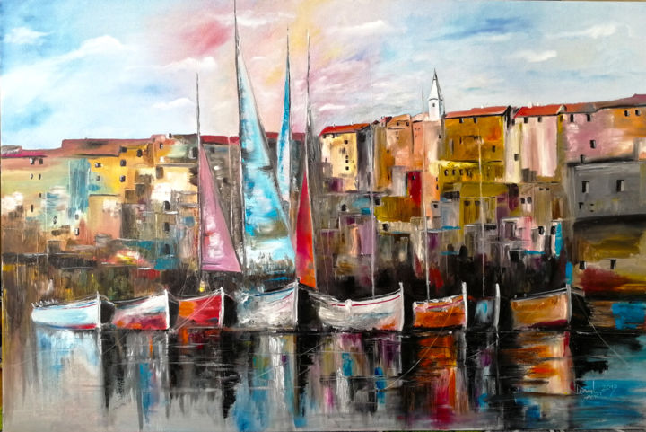 Malerei mit dem Titel "Boats" von Damir Mikovic, Original-Kunstwerk, Öl