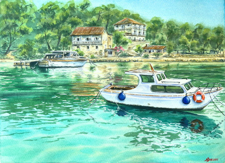 Schilderij getiteld "Summer in Croatia" door Mila D'Art, Origineel Kunstwerk, Aquarel