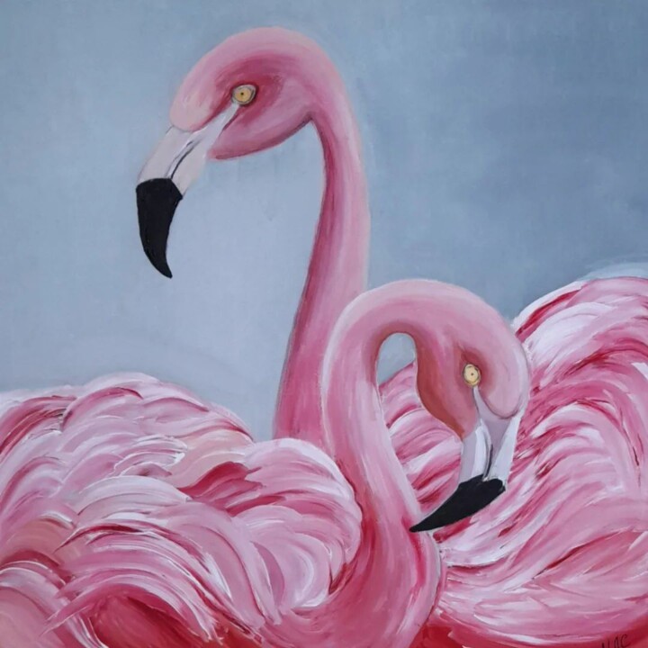 Schilderij getiteld "Flamingos" door Mila Molchanova, Origineel Kunstwerk, Acryl