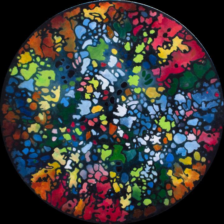 Schilderij getiteld "Murano glass Round…" door Mila Moroko, Origineel Kunstwerk, Olie Gemonteerd op Frame voor houten branca…