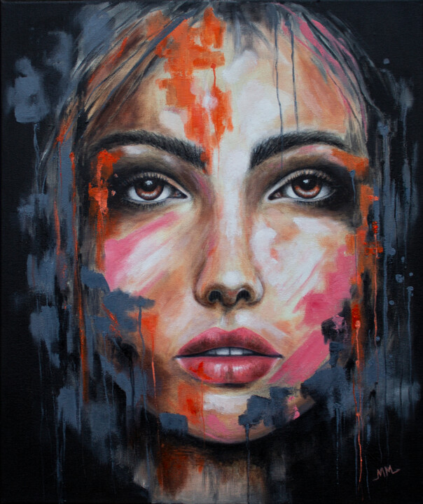 Painting titled "Eyes Contact 4" by Mila Moroko, Original Artwork, Oil Mounted on Wood Stretcher frame