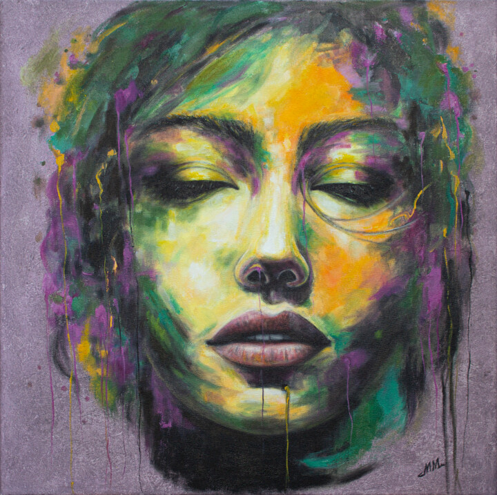 Painting titled "Emotions 2" by Mila Moroko, Original Artwork, Oil Mounted on Wood Stretcher frame
