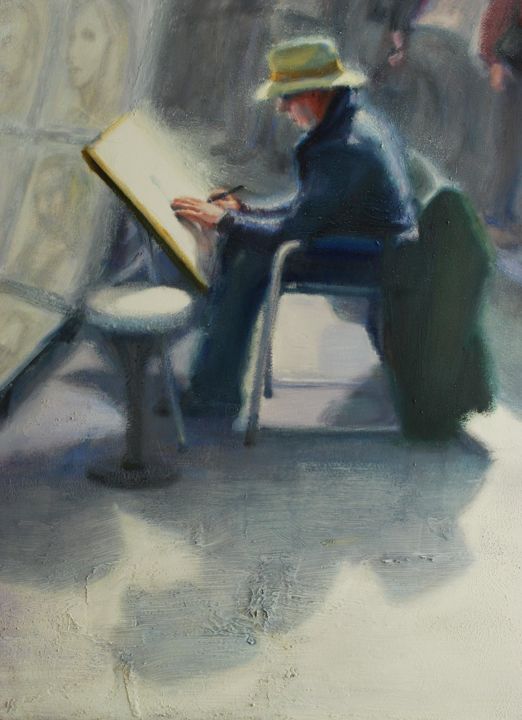 Painting titled "Artista callejero" by Milagros Ferrer, Original Artwork, Oil