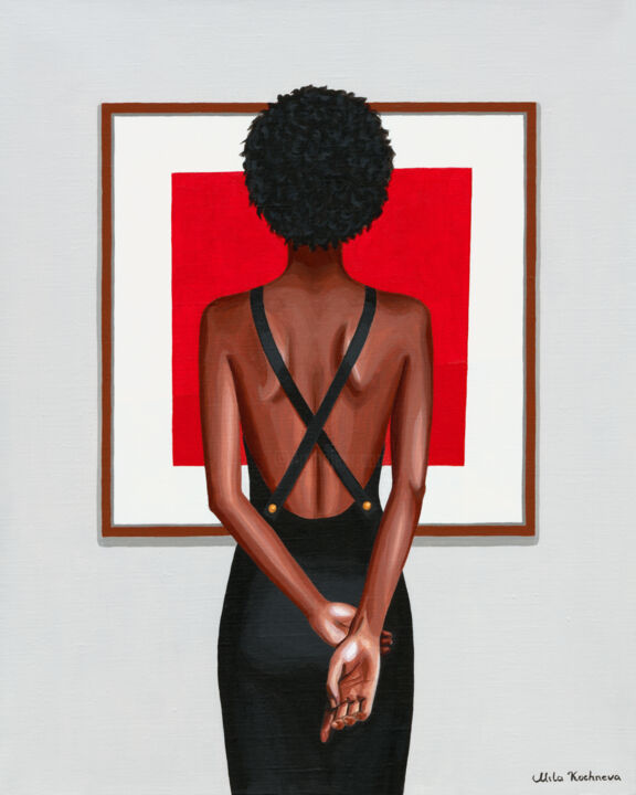 Woman In Gallery. Red by Mila Kochneva | Artmajeur