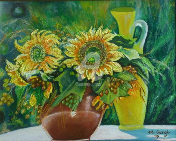 Painting titled "Sonnenblumen" by Milan Gergi, Original Artwork, Oil