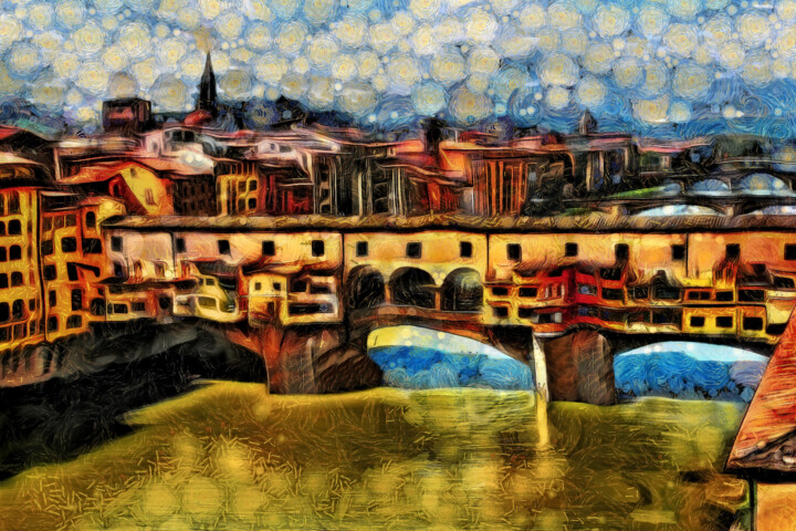 Digitale Kunst mit dem Titel "Ponte Vecchio Flore…" von Milan Karagic, Original-Kunstwerk, Digitale Malerei