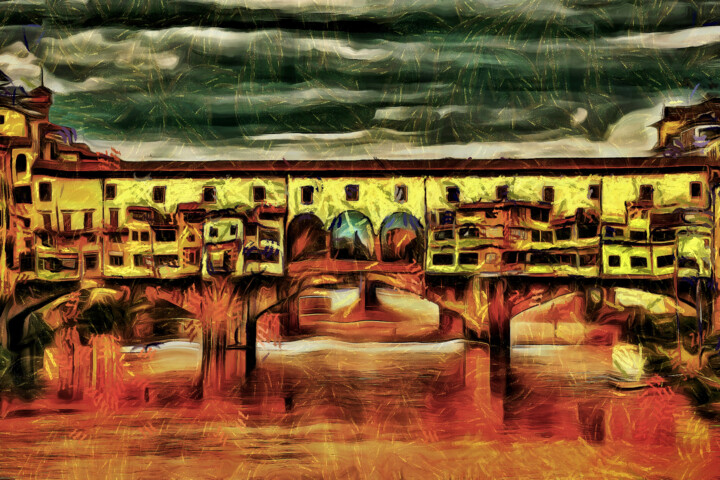 Digitale Kunst mit dem Titel "Florence Bridge Pon…" von Milan Karagic, Original-Kunstwerk, Digitale Malerei