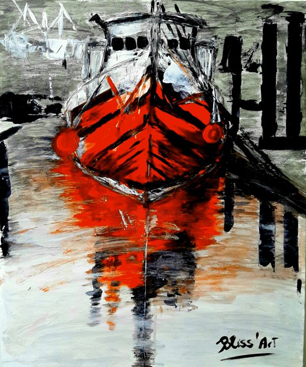 Painting titled "Le bateau rouge" by Bliss'Art, Original Artwork, Acrylic