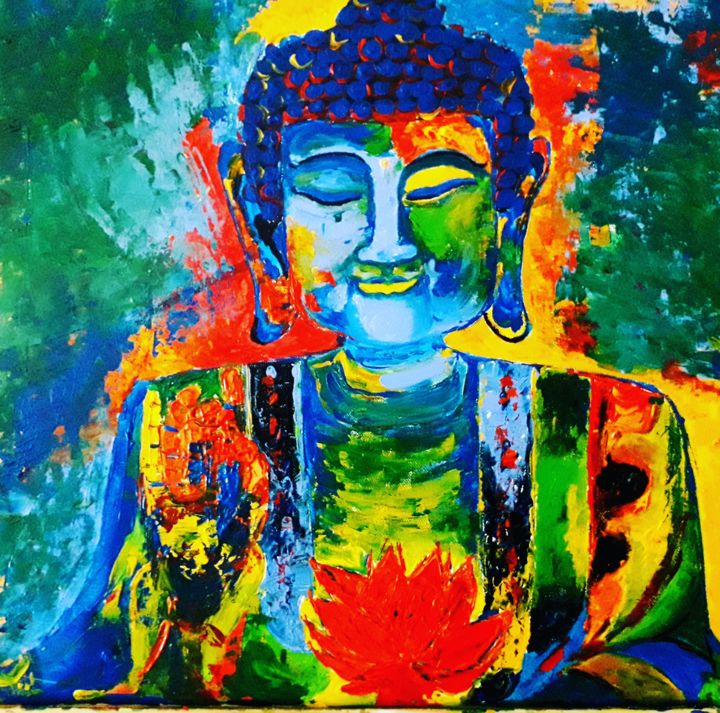 Painting titled "Little Buddha" by Bliss'Art, Original Artwork, Acrylic