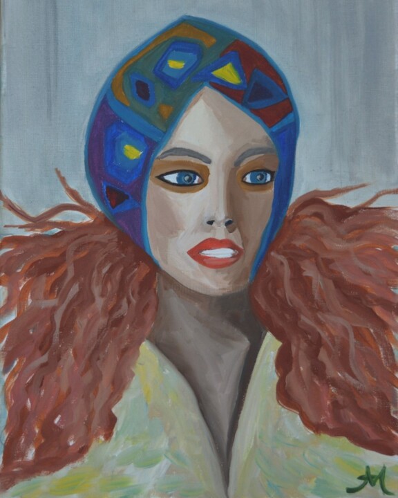 Painting titled "Wearing Turban" by Milana Artsemenka, Original Artwork, Oil Mounted on Wood Stretcher frame