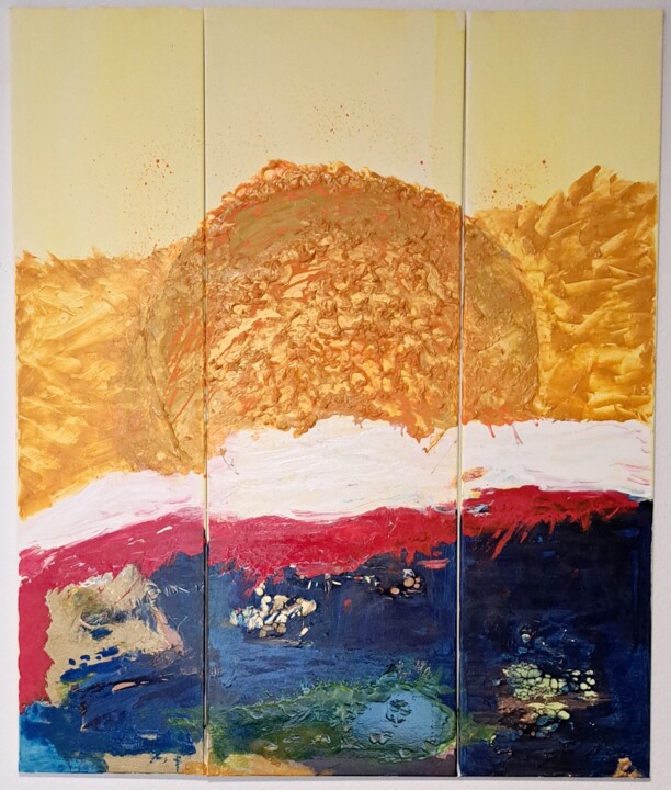 Painting titled "Sonne" by Mi Lan, Original Artwork, Acrylic Mounted on Wood Stretcher frame