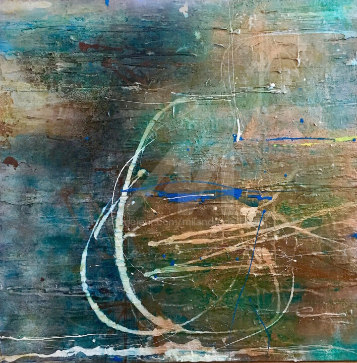 Painting titled "Aquamarine Bay" by Milanda De Mont, Original Art, Enamel
