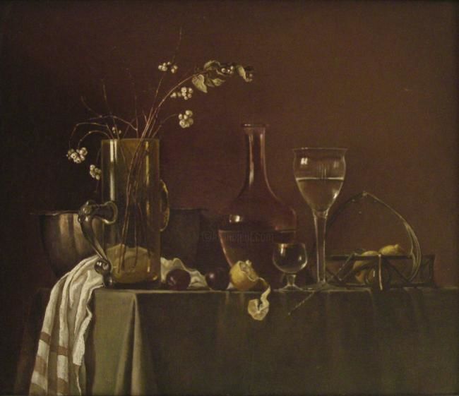 Картина под названием "Still life with lim…" - Natalia Milardovich, Подлинное произведение искусства