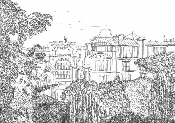 Drawing titled "Montmartre / Paris.…" by Lauris Milbrets, Original Artwork, Gel pen