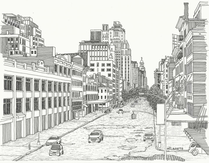 제목이 "Chelsea. New York."인 그림 Lauris Milbrets로, 원작, 젤 펜