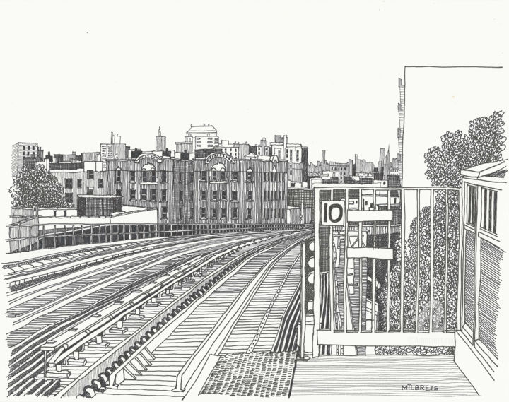 Рисунок под названием "Bronx 138th street.…" - Lauris Milbrets, Подлинное произведение искусства, Гелевая ручка
