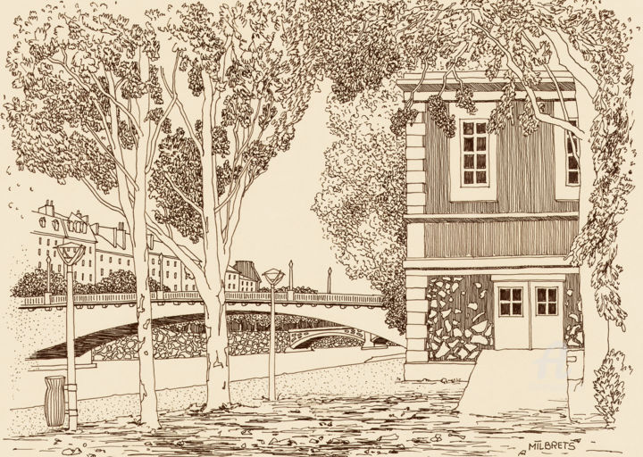 Drawing titled ""Pont De La Tournel…" by Lauris Milbrets, Original Artwork, Gel pen