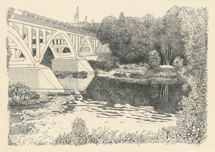 Zeichnungen mit dem Titel "The Gauja River Val…" von Lauris Milbrets, Original-Kunstwerk, Gel Stift