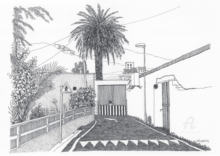 Drawing titled "The Street In  LaLa…" by Lauris Milbrets, Original Artwork, Gel pen