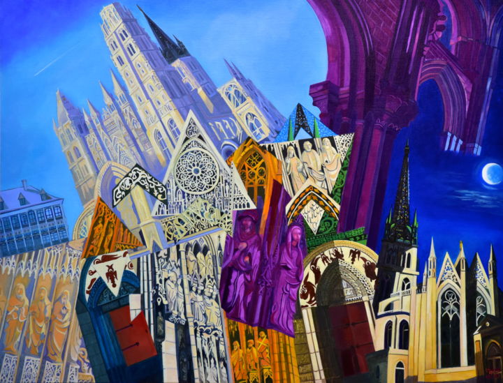 Malerei mit dem Titel "Notre Dame de Rouen" von François Milcar, Original-Kunstwerk, Öl