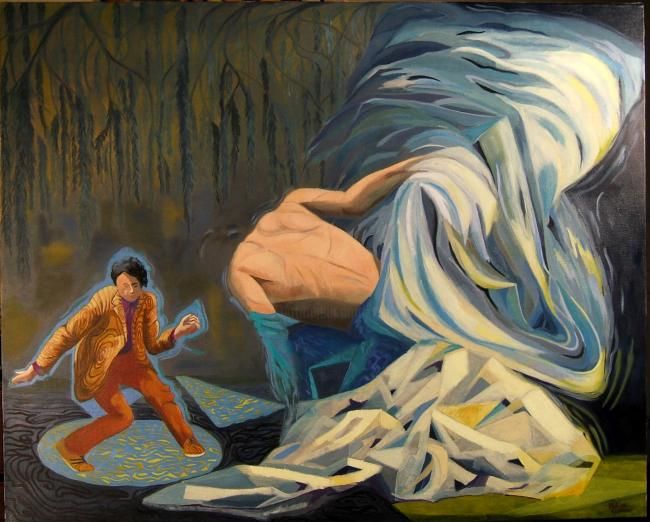 Pittura intitolato "Le bois dans l'eau" da François Milcar, Opera d'arte originale, Olio