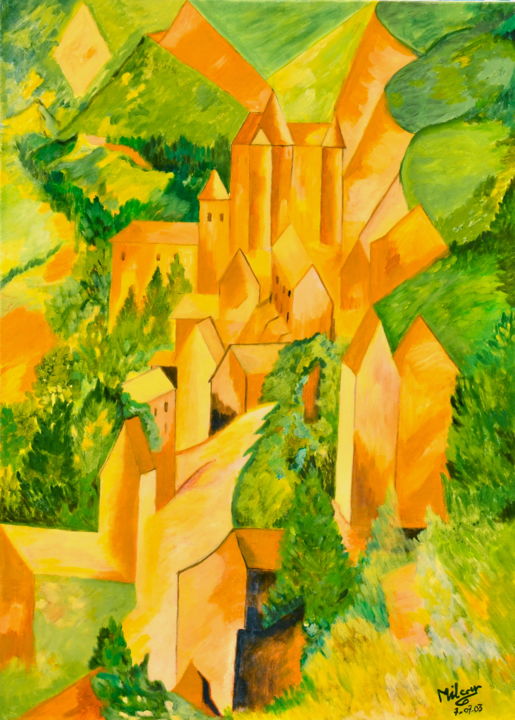 Картина под названием "Vue du Château Laro…" - François Milcar, Подлинное произведение искусства, Масло