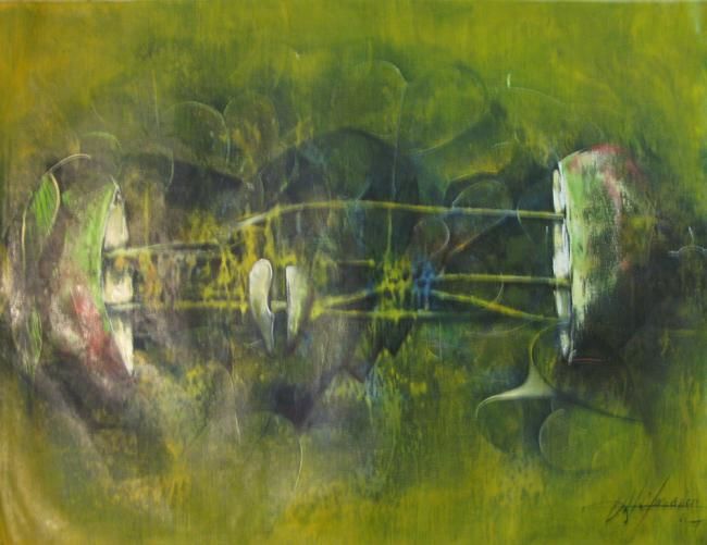 Painting titled "MITAD MITAD" by Mildor Chevalier, Original Art, Oil