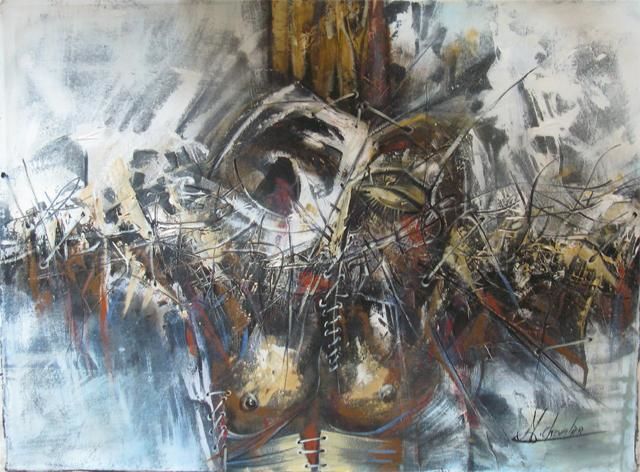 Painting titled "PASSION DU CHRIST" by Mildor Chevalier, Original Artwork, Oil