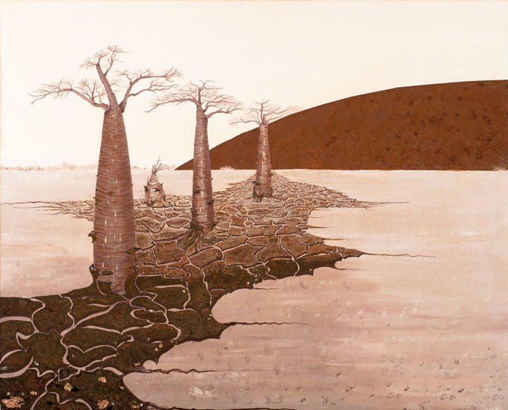 Peinture intitulée "Baobabs en terre dé…" par Mileg, Œuvre d'art originale, Acrylique Monté sur Châssis en bois