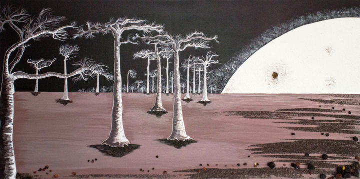 Pintura intitulada "Baobabs en clair de…" por Mileg, Obras de arte originais, Acrílico Montado em Armação em madeira