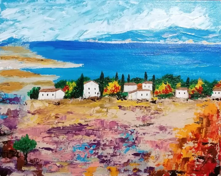 Painting titled "landscape 2" by Milena Panayotova, Original Artwork, Acrylic Mounted on Other rigid panel