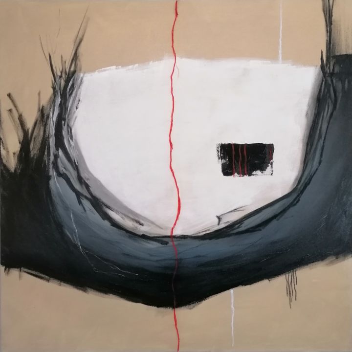 Painting titled "red line" by Milena Panayotova, Original Artwork, Acrylic Mounted on Wood Stretcher frame