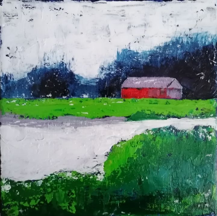 Painting titled "landscape 2z2" by Milena Panayotova, Original Artwork, Acrylic Mounted on Wood Stretcher frame