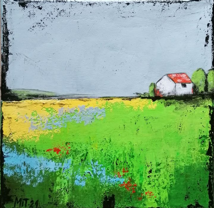 Painting titled "landscape 201" by Milena Panayotova, Original Artwork, Acrylic Mounted on Wood Stretcher frame