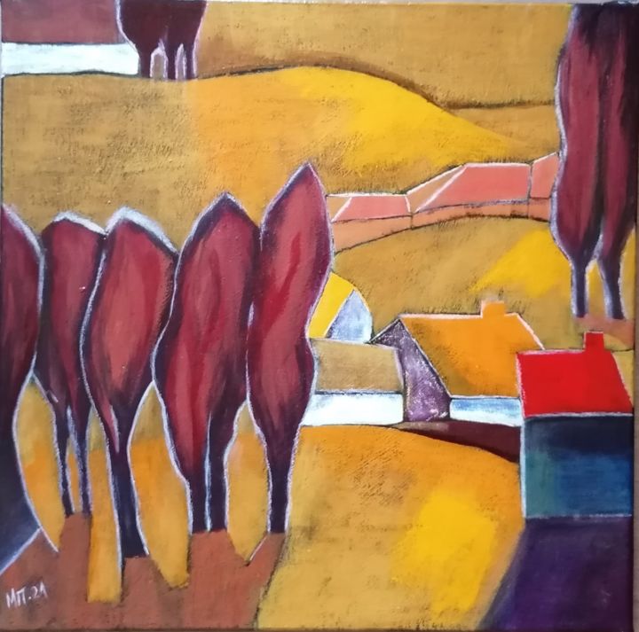 Painting titled "summer landscape" by Milena Panayotova, Original Art, Acrylic