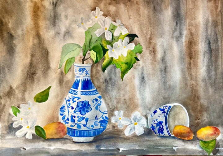 Painting titled "Still life with gzh…" by Milena Million, Original Artwork, Watercolor