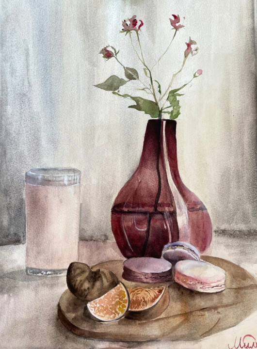 Картина под названием "Pink watercolor sti…" - Milena Million, Подлинное произведение искусства, Акварель