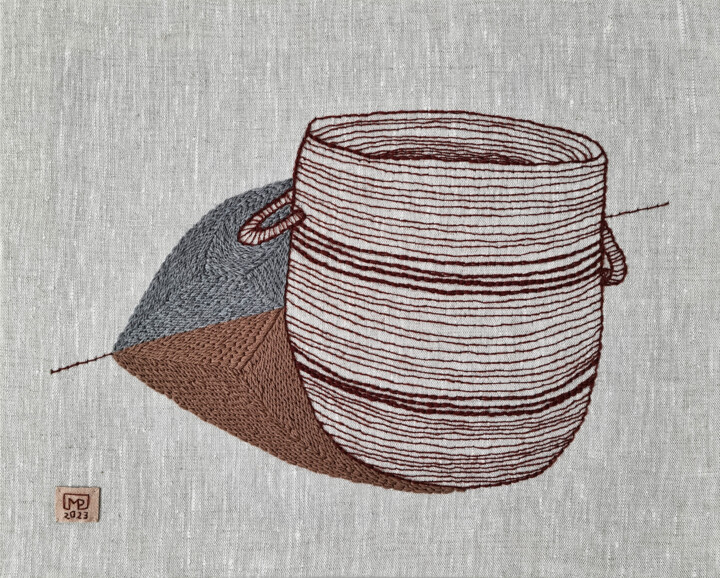 Art textile intitulée "Basket Studium I’23" par Milena Paladino, Œuvre d'art originale, Broderie