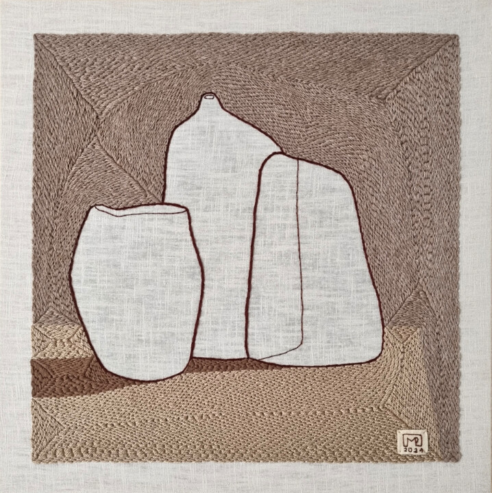 Textile Art titled "Vase Composition IV…" by Milena Paladino, Original Artwork, Embroidery