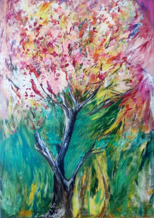 Painting titled "albero-fiorito.jpg" by Milena Aere, Original Artwork, Acrylic